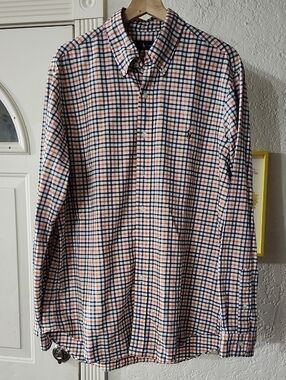 Polo Ralph Lauren Plaid Button Down Shirt Sz L Multicolor Orange Blue Green EUC